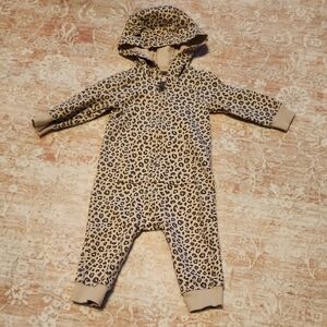 Hooded Leopard Print Baby One Piece